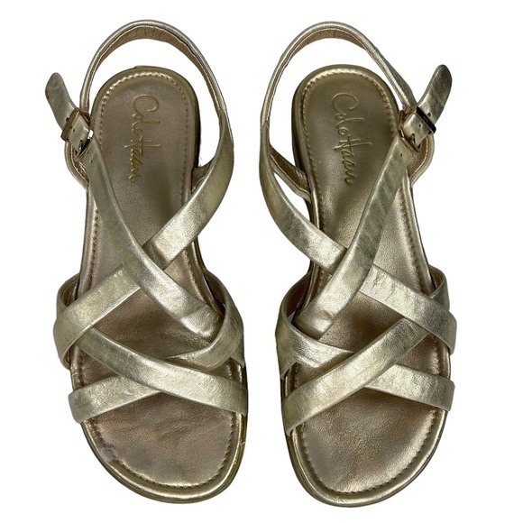 Cole Haan Regina w/Nike Air Insoles LeatherPlatform Gold Metallic Sandals SZ 8B - Picture 5 of 15